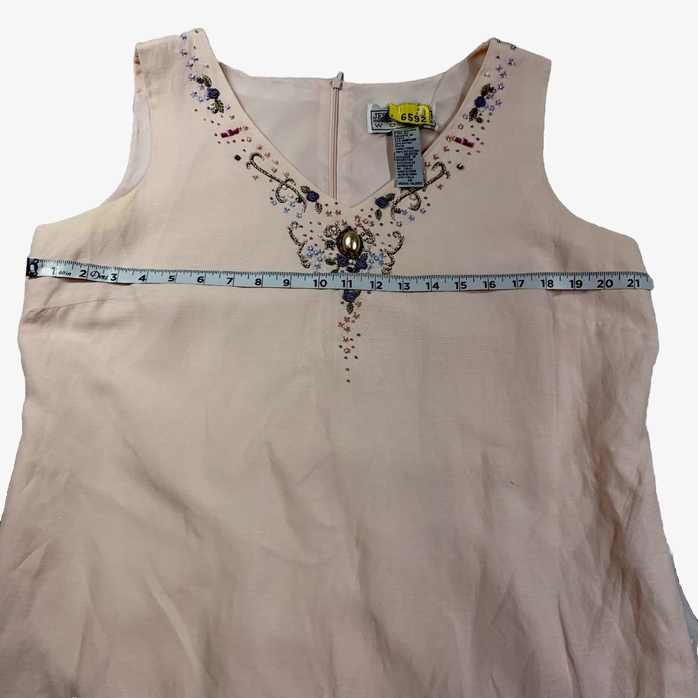 Jessica Howard 2-Piece Linen Blend Dress/Jacket Pale Pink Sz. 14 Vtg Embellished - Picture 3 of 8
